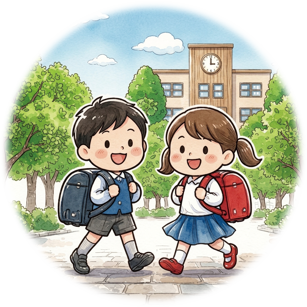 小学生が通学しているイラスト